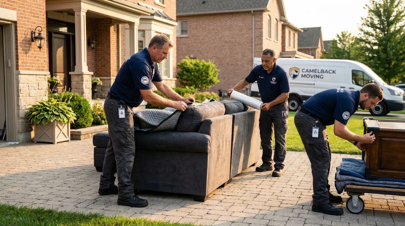 Large estate moving crew wrapping furniture in State Center, IA